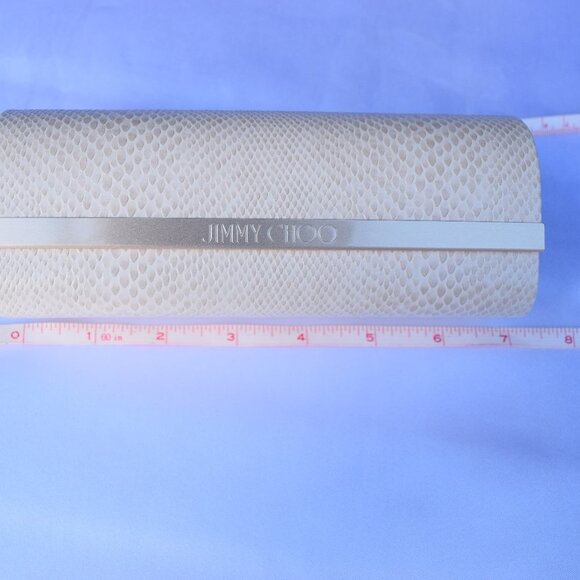 Jimmy Choo Sunglasses Case,Snake-Texture Leather Magnetic,Gold Trim,White Cloth - Picture 9 of 13